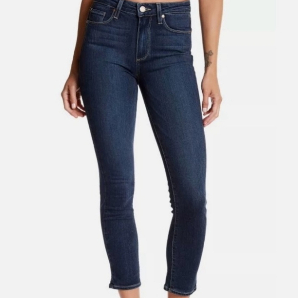 EUC Paige Size 24 Hoxton Crop Ankle Skinny Mid Rise Dark Blue Jeans!!